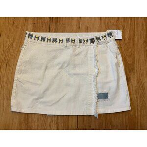 Desigual White Embroidered Wrap Jean Skirt W/ Fringe, Size 12 (US) 36 (D) NWT!
